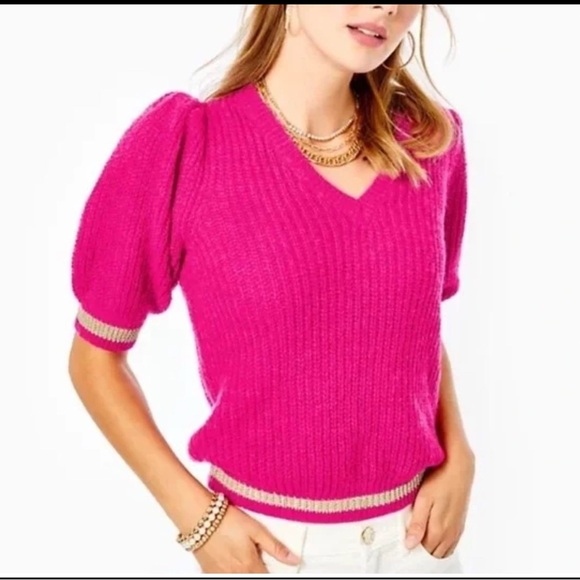 Lilly Pulitzer Fuchsia V-Neck Sweater S - Picture 1 of 6